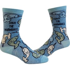 Youth Save The Narwhals Socks Cute Ocean Whale Unicorn of The Sea Graphic