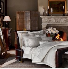 NWT Ralph Lauren Bethany Jacquard Silver Organic King Duvet Cover  Shams Set