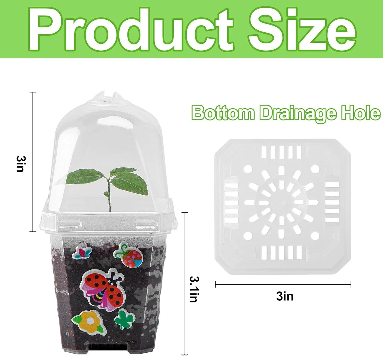 10 Pcs Clear Plant Nursery Pots with Humidity Dome-3" Reusable Plastic Gardening