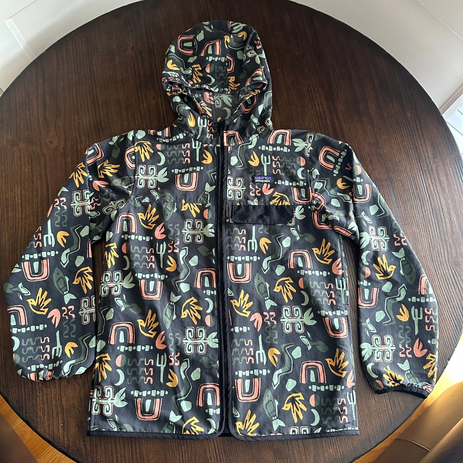 Patagonia Girls XL Kids Windbreaker Jacket Coat Hooded Youth 14 Print Clean