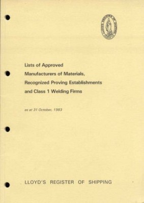 LLoyd's Register of Shipping - Lists of Approved Manufacturers of Materials, Rec