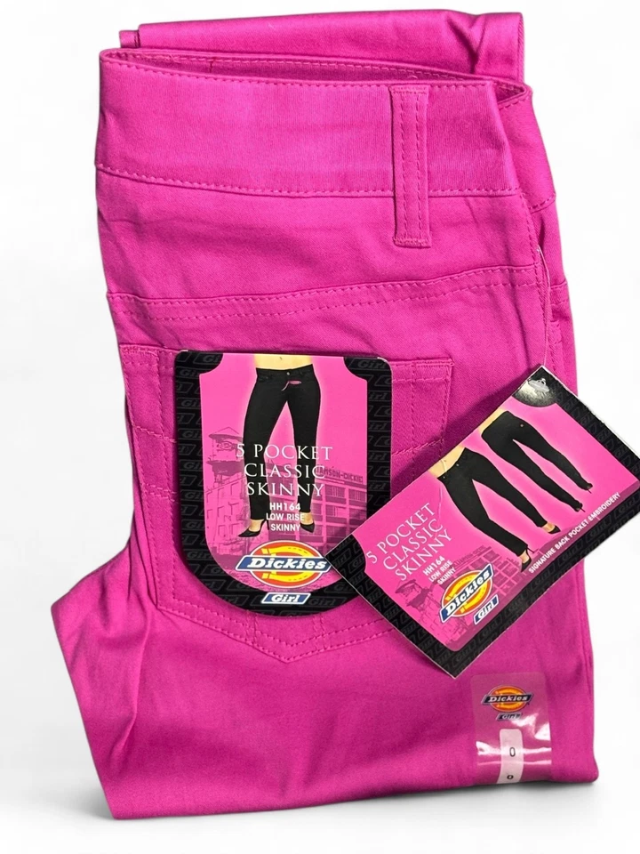 dickies jr girl pink skinny school work uniform pants breast cancer awareness - Image 2 of 3