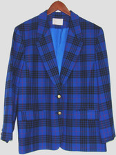 PENDLETON 100 Virgin Wool 2 Button Blue Plaid Blazer Women's Petite 16
