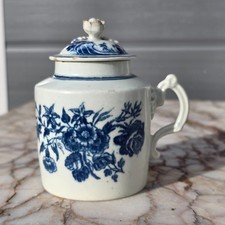 Antiker Caughley Porzellan um 18. blau & weiß weiche Paste Senftopf um 1775