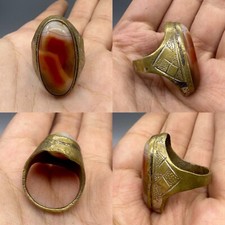 Stunning rare ancient Roman agate stone bronze ring
