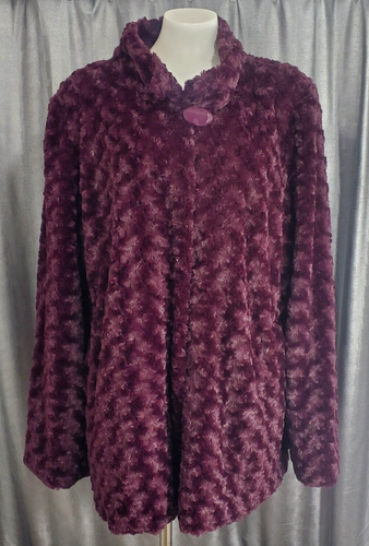 Dennis by Dennis Basso Dark Plum Purple Faux Fur Woman's Swing Coat SZ. XL