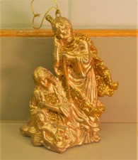 Vintage Gold Nativity Christmas Ornament with Mary, Joseph and Baby Jesus