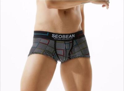Seobean Men's Cotton Underpants Bulge Pouch Boxer Briefs Check Underwear Shorts