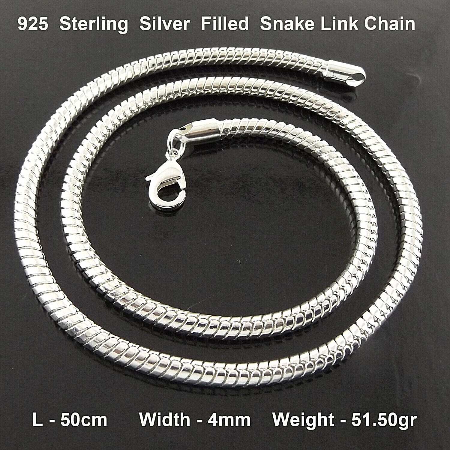 Sterling Silver Snake Link Chain Necklace 50cm Solid Statement Piece-image
