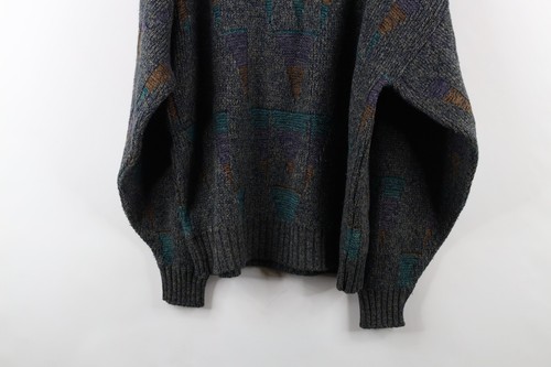 Vintage 90s Coogi Style Mens Large Rainbow Diamond Ribbed Knit Dad Sweater USA - Picture 10 of 10