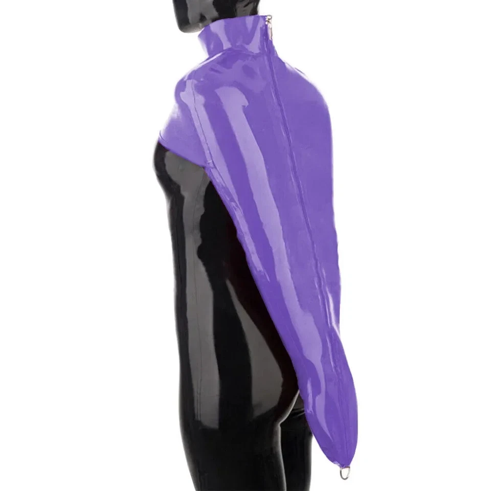 湿 PVC 皮革全袖上衣高领紧身手约束后拉链 — 第 2/4 张图片