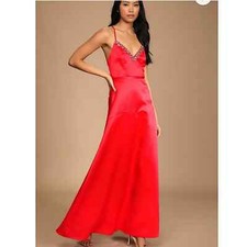 NWT Lulu  s In My Fantasy Red Satin Maxi Dress Large