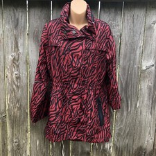 Seven7 Raincoat Zebra Hood Zipper Roll Tab Sleeves Black Red Nylon Womens Size S