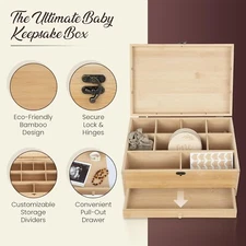BAMBOO BABY KEEPSAKE BOX SET 5 ACCESSORIES INCLUDED - WOODEN BABY MEMORY BOX