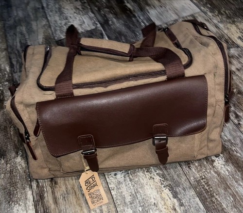 Traditional Waxed Canvas Duffle Bag Travel Old School Styled New Brown Tan - Picture 9 of 19