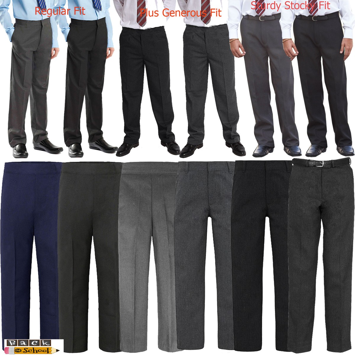 BOYS KIDS CHILDREN BACK TO SCHOOL QUALITY UNIFORM TROUSERS PANTS AGE TO 13