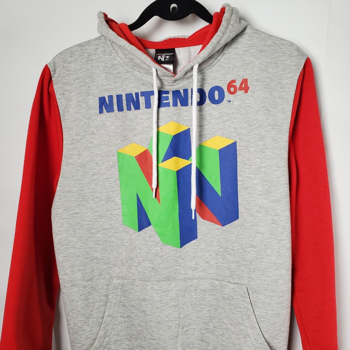 Nintendo 64 Sweatshirt Mens Small Gray Hoodie Pocket Long Sleeve 