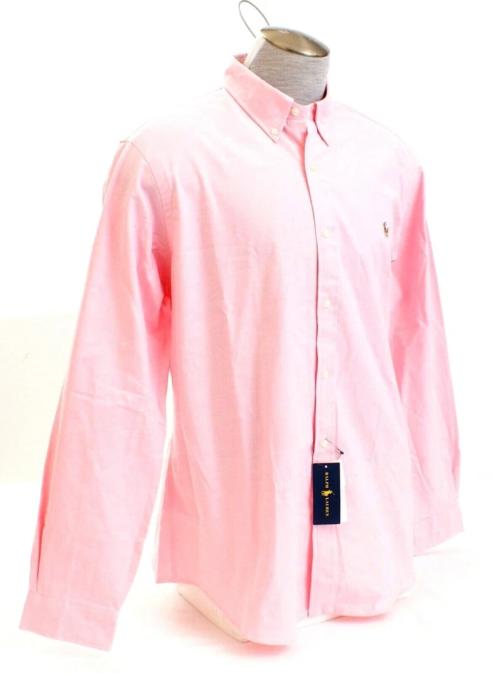 Camisa Ralph Lauren Rosa Calce Ajustado Elastizada Oxford Manga Larga Botón Frontal Para Hombre  Foto 3 de 4