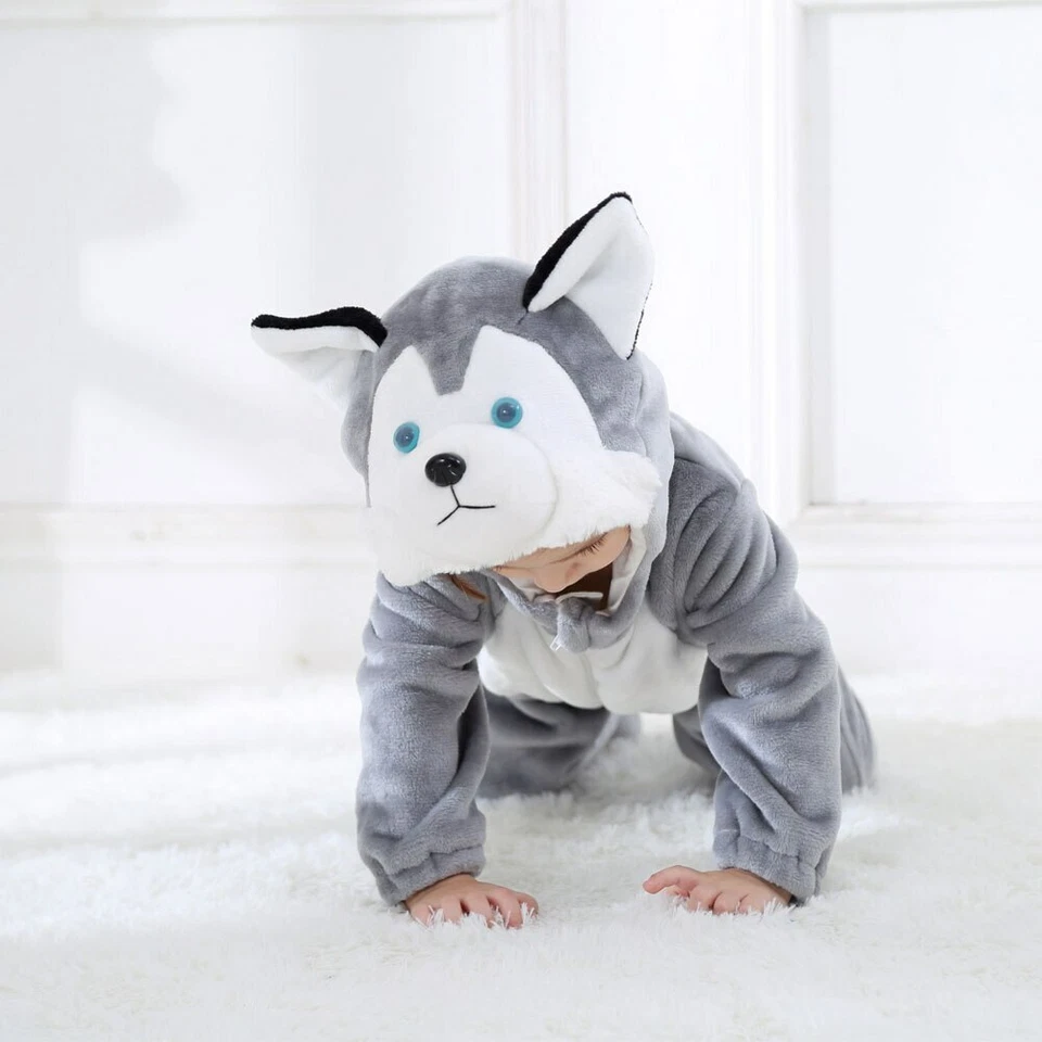 Bebé Husky Perro Disfraces Mamelucos Bebé Niño Pequeño Invierno Pijama Conjunto Halloween Foto 3 de 4