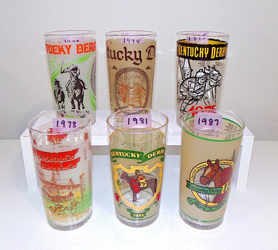 6 肯塔基德比铸币厂朱莱普赛车纪念品玻璃 1972 1974 1978 1987 — 第 2/3 张图片