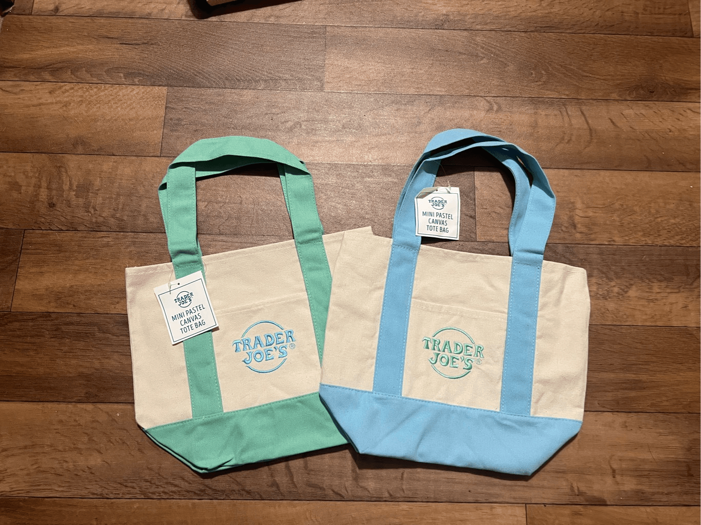 Trader Joes Pastel Blue Green Mini Canvas Tote Bag New With Tags