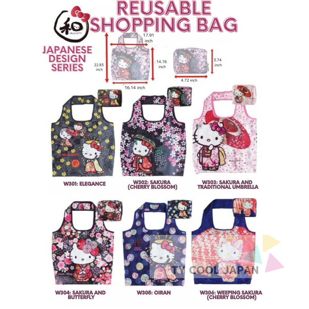 Hello Kitty Sanrio JAPAN Nylon Eco REUSABLE Shopping Bag with Case MANUFATTO