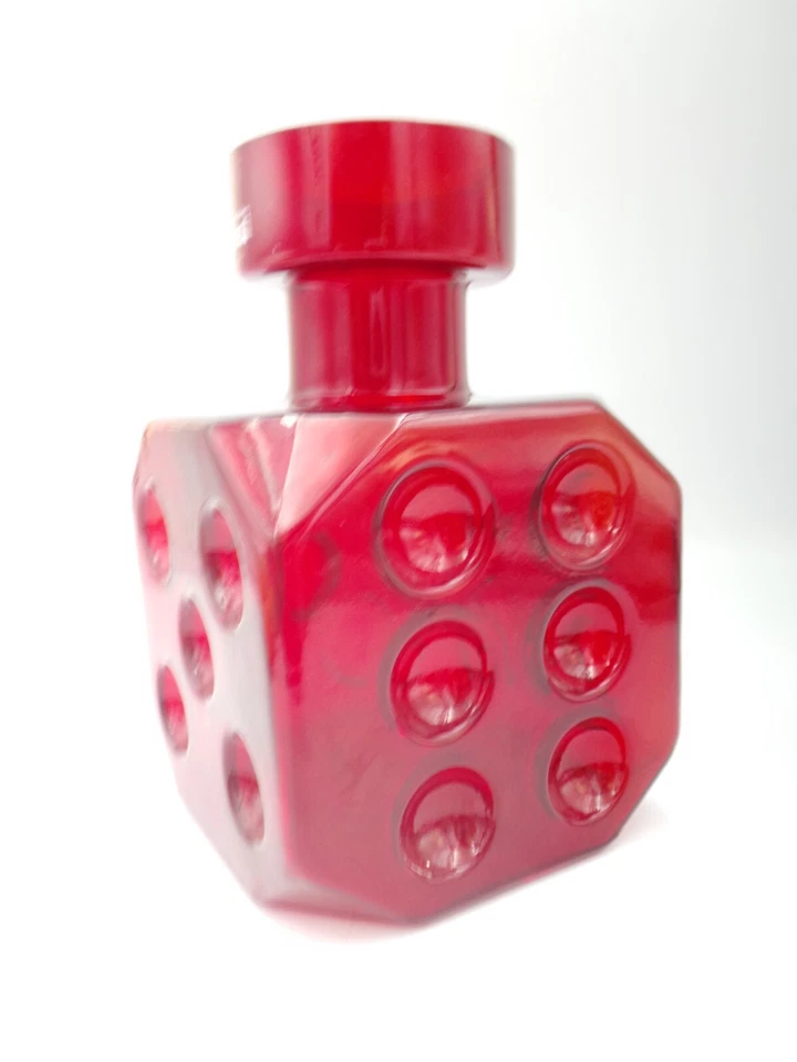 Rare Vtg Mid Century Riihimaen Lasi Finland Ruby Red Glass Vase Dice label 6.5" - Image 4 of 4