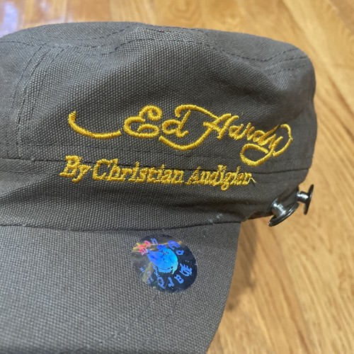 New Vintage Ed Hardy Military Style Olive Green Hat One Size (Sz M Fit) Unisex - Picture 3 of 10