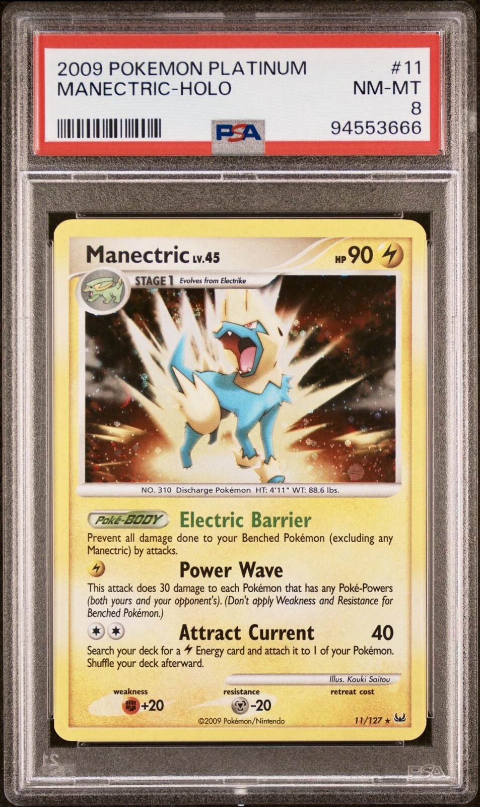 PSA 8 NM - MINT Manectric Holo #11 Platinum Base 2009 Pokemon TCG