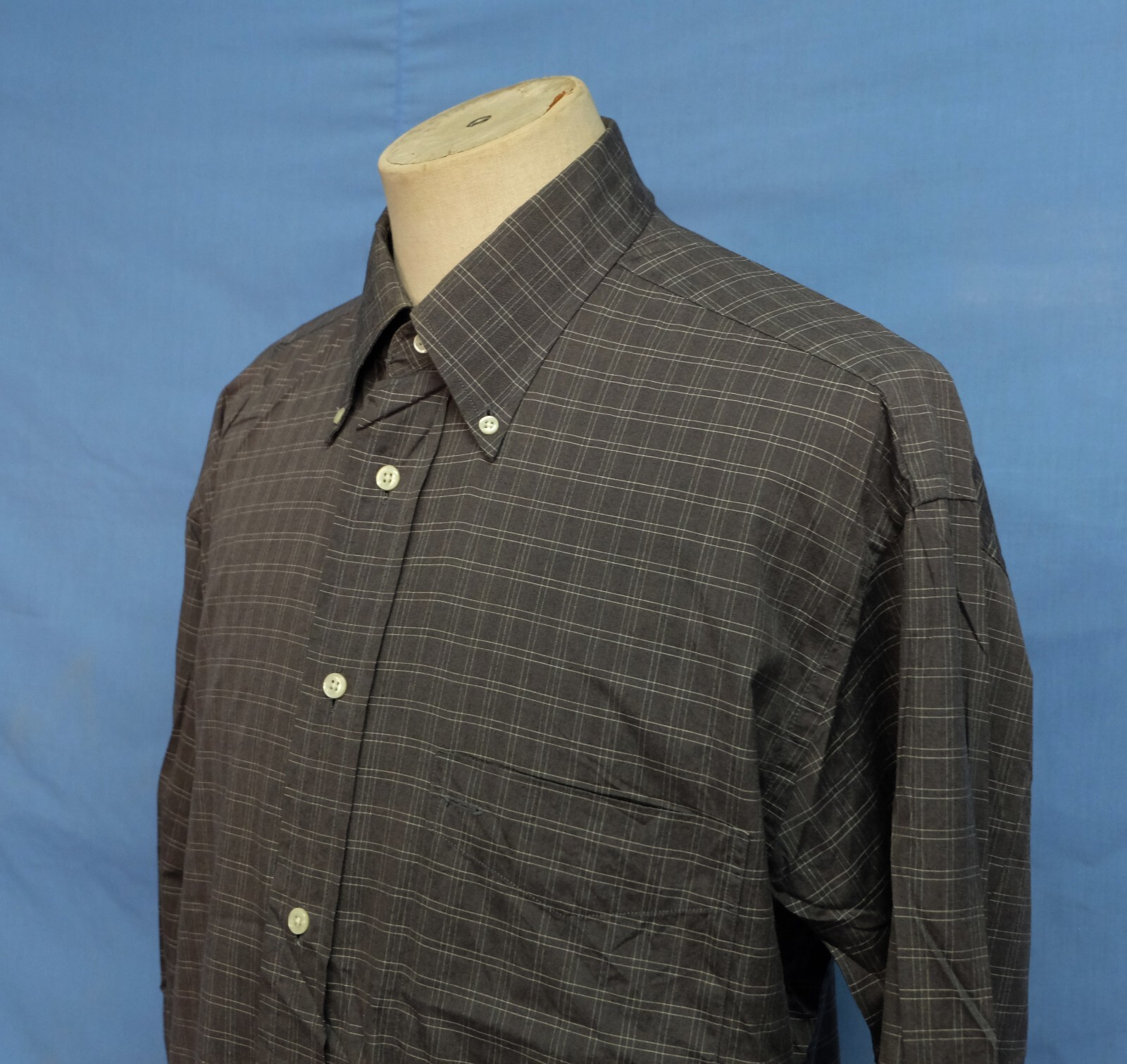 Faconnable Button Down Dark Gray White Check Cott… - image 3