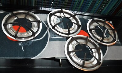Vintage Sears Kenmore Gas Range 4 Cast Iron Top Burner Grates & 4 Drip Pans MCA