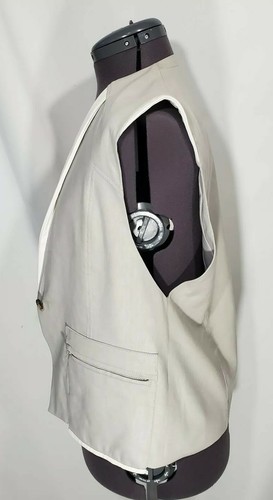 Helmut Lang Leather Trim Linen Vest Sz M Womens Gray White Moto Blazer - Picture 6 of 9