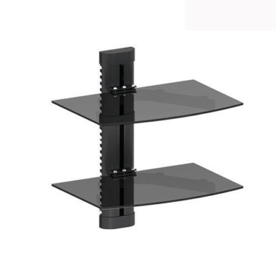 2 TIER DUAL GALSS SHELF WALL MOUNT UNDER TV CABLE BOX COMPONENT DVR DVD ...