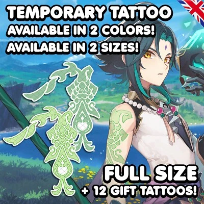 ALUNACREATES UK Xiao - Genshin Impact Temporary Tattoo Cosplay Costume Elements Tattoos