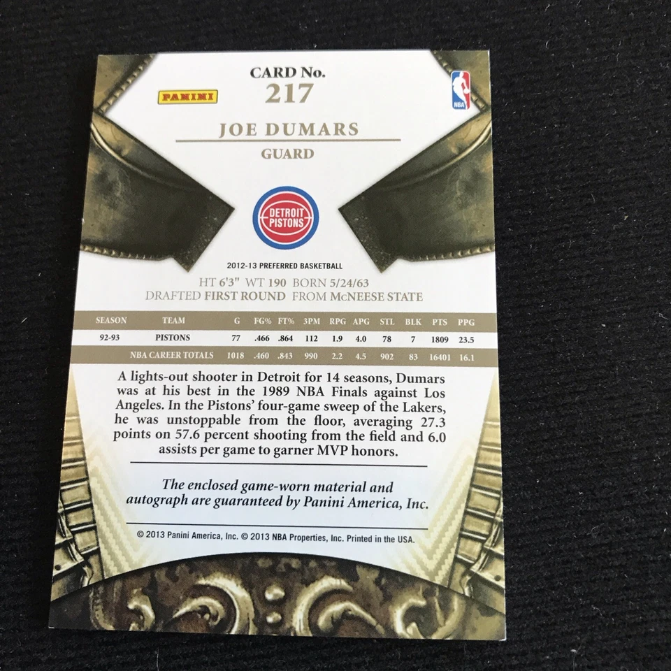 2012-13 Preferred Joe Dumars Crown Royale Silhouettes Game Used Jersey Auto #/99 - Image 2 of 2