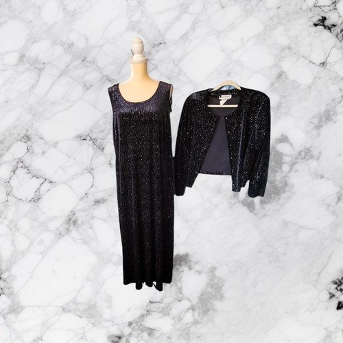 Ronni Nicole Ouida Vintage Velvet Maxi Dress sz 20 Black Silver Cruise Elegant