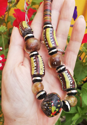 Collier Africain Ancien En Perles De Troc - Multicolore - Bijou Ethnique Et Chargé D'histoire
