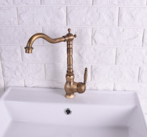 Antique Brass Swivel Spout Bathroom Basin Faucet Vanity Sink Mixer Tap - Picture 5 of 6