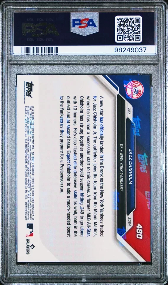 2024 TOPPS NOW 480 JAZZ CHISHOLM JR. Purple PSA 10 /25 view 3