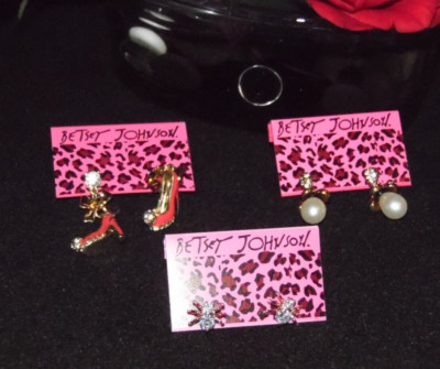 Betsey Johnson ~ Fashion Jewelry Bundle ~Three Pairs Post/Dangle Earrings ~STF#2