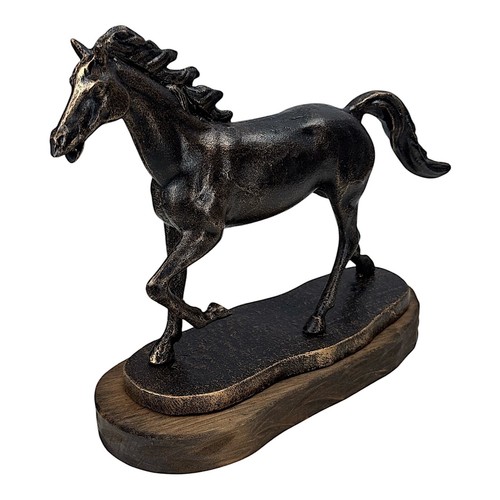 Correr caballo salvaje de hierro fundido en base de madera estatua escultura ... - Imagen 9 de 9