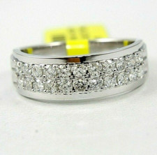 Natural Round Diamond 2 Row Cluster Wide Men's Ring Band 14k White Gold 1.10Ct
