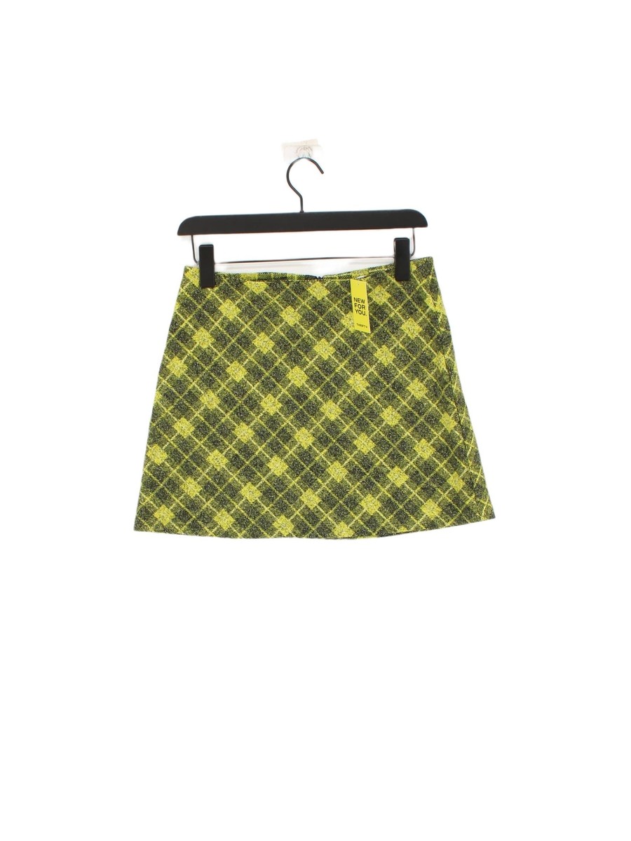 Zara Women's Mini Skirt M Yellow Checkered Polyester with Elastane Short  Mini