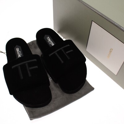 Tom Ford NWB Monogram Slide Sandals Size 37 US 7 in Black Velvet