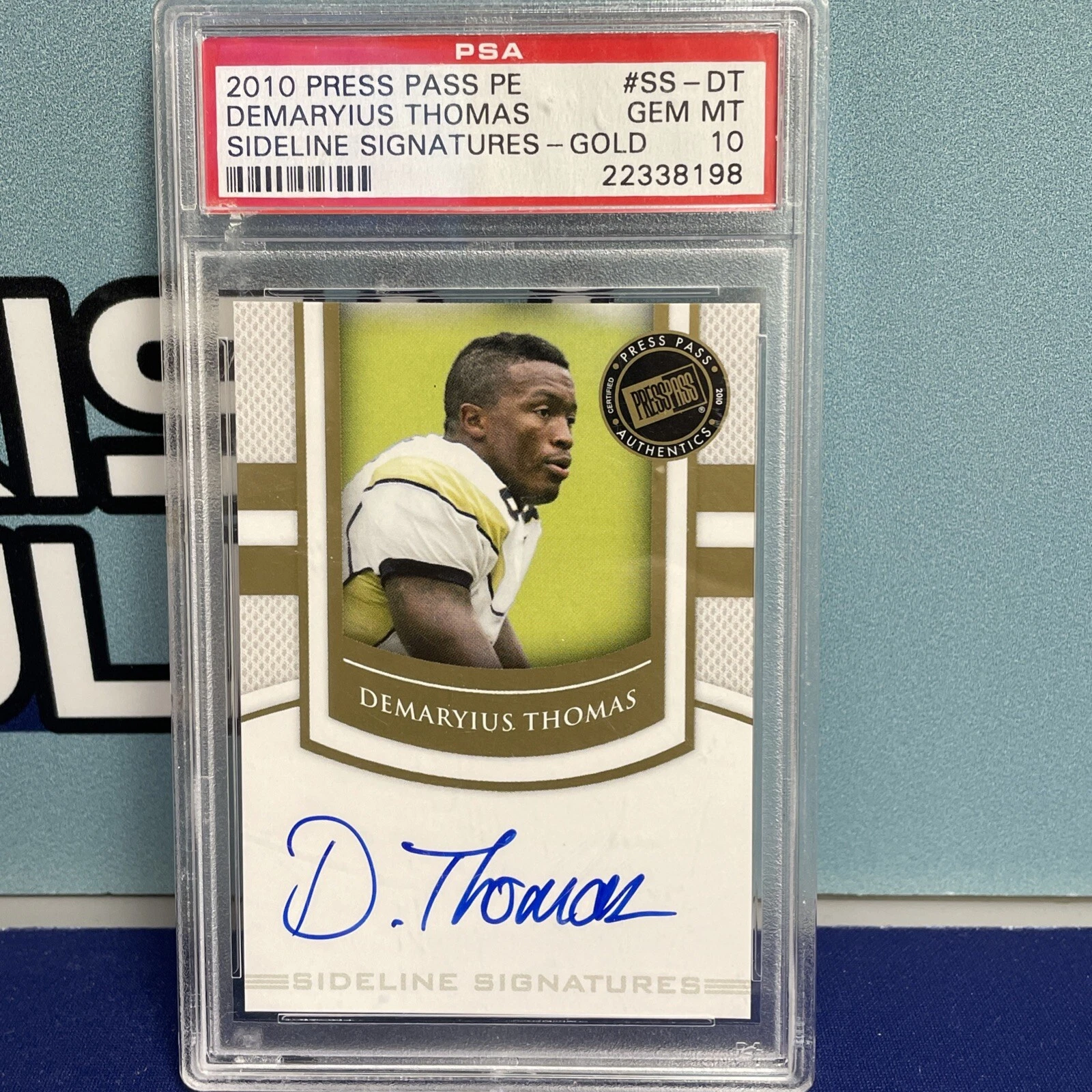 Demaryius Thomas Press Pass PE Sideline Signatures #SSDT Gold