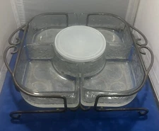 Princess House Fantasia Crystal Chip And Dip/ Veggie Server With Metal Caddy