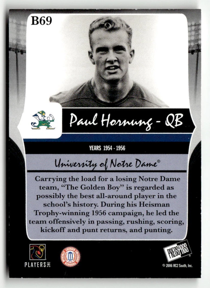 2006 Press Pass Legends #B69 Paul Hornung Bronze - Image 2 of 2