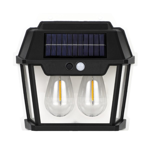 Aplique Solar led, 2 bombillas, alta luminosidad, sensor movimiento
