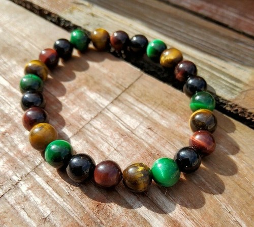 Pulsera de piedra preciosa de cristal rasta piedra terapéutica curación ojo de tigre - Imagen 8 de 10