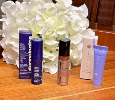 Lot 3 Travel Dermalogica Phyto Oxy Crm, Tatcha Dewey Crm, PTR FirmX Glow Filter